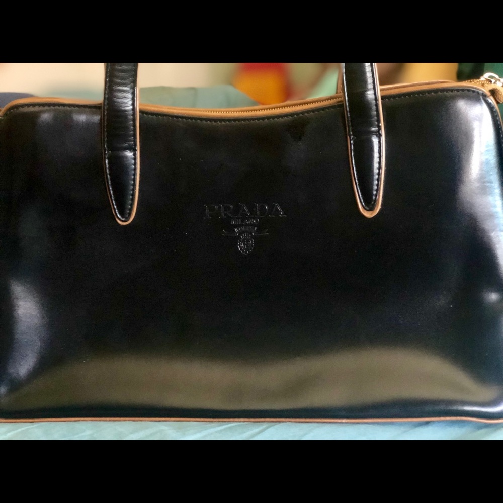 Prada black leather tote purse